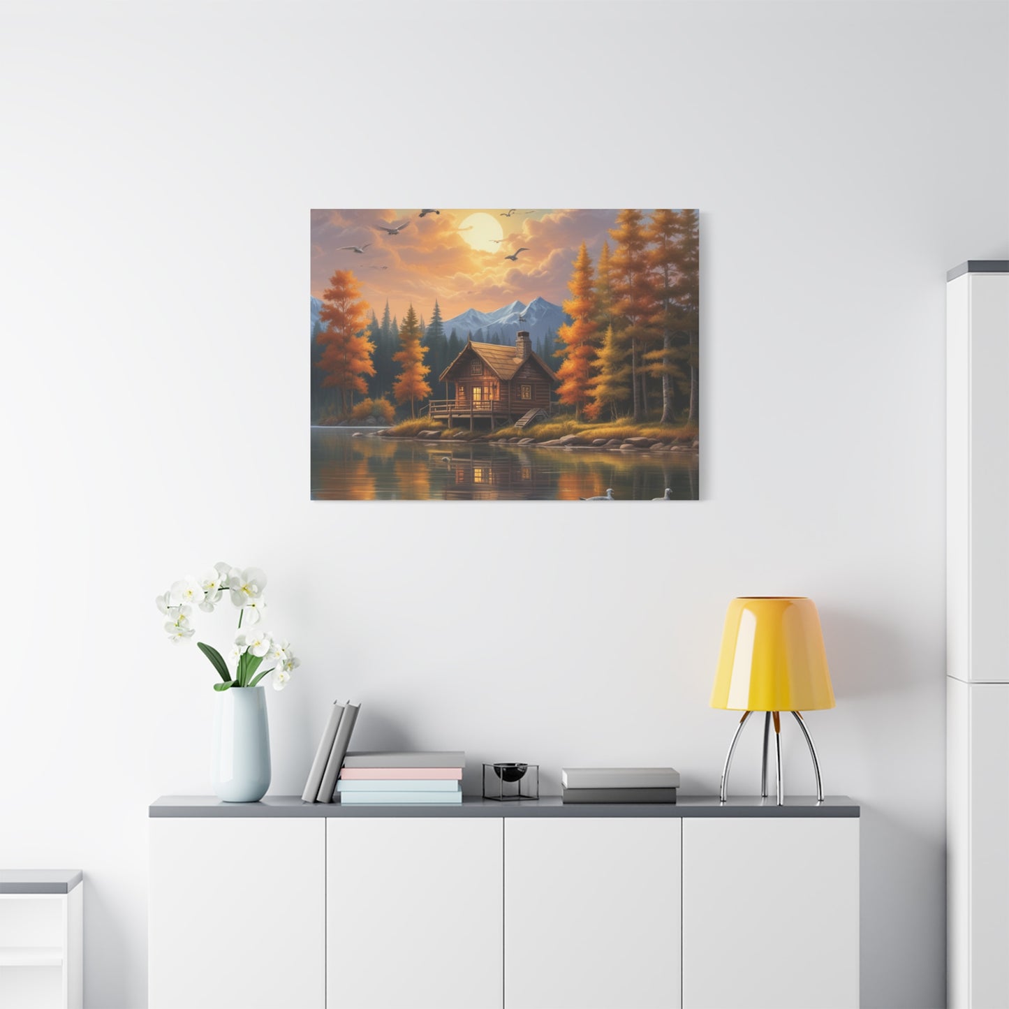 Arte mural en lienzo Cabaña junto al lago