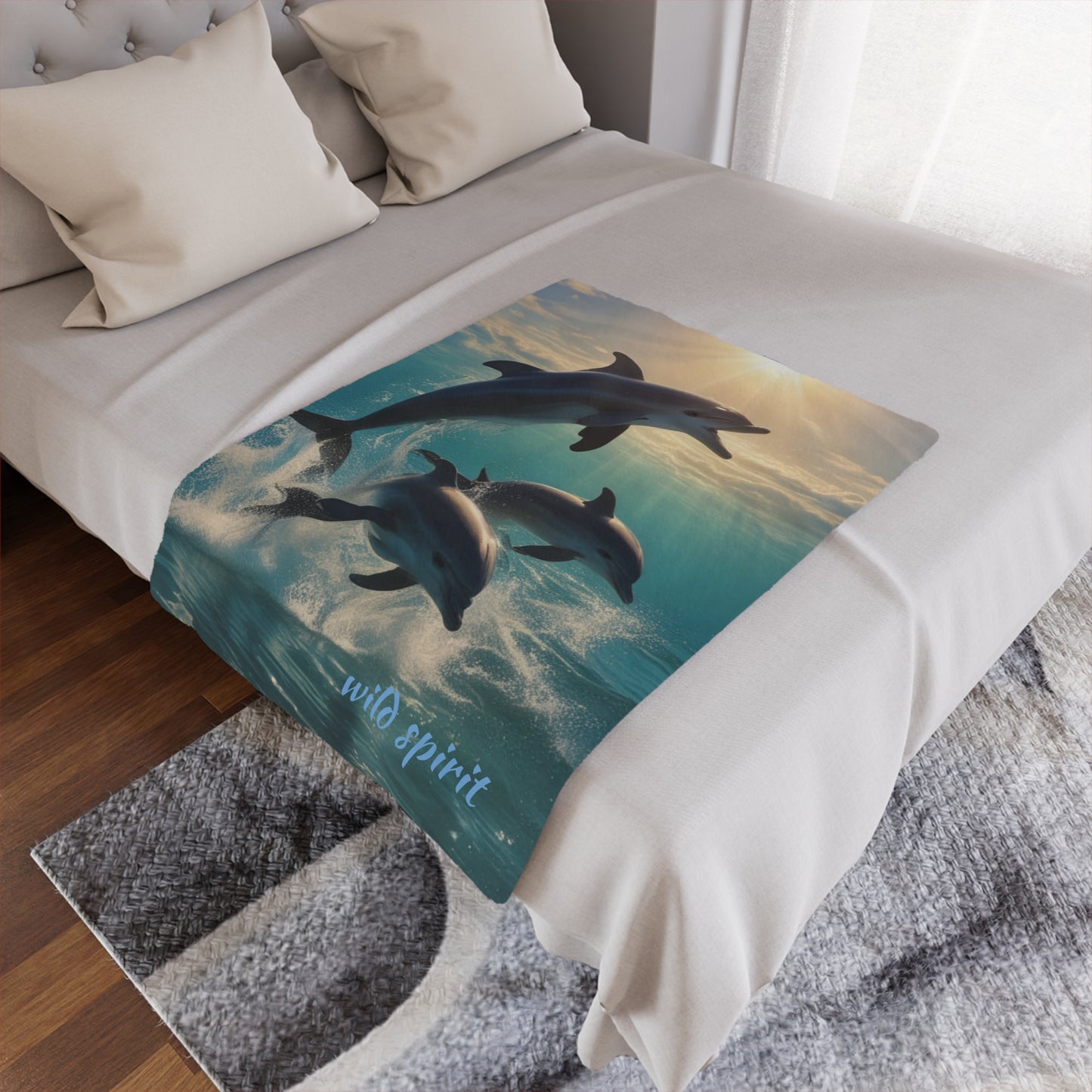 Microfiber Blanket - Sunny Day Dolphin Jumping Ocean Design