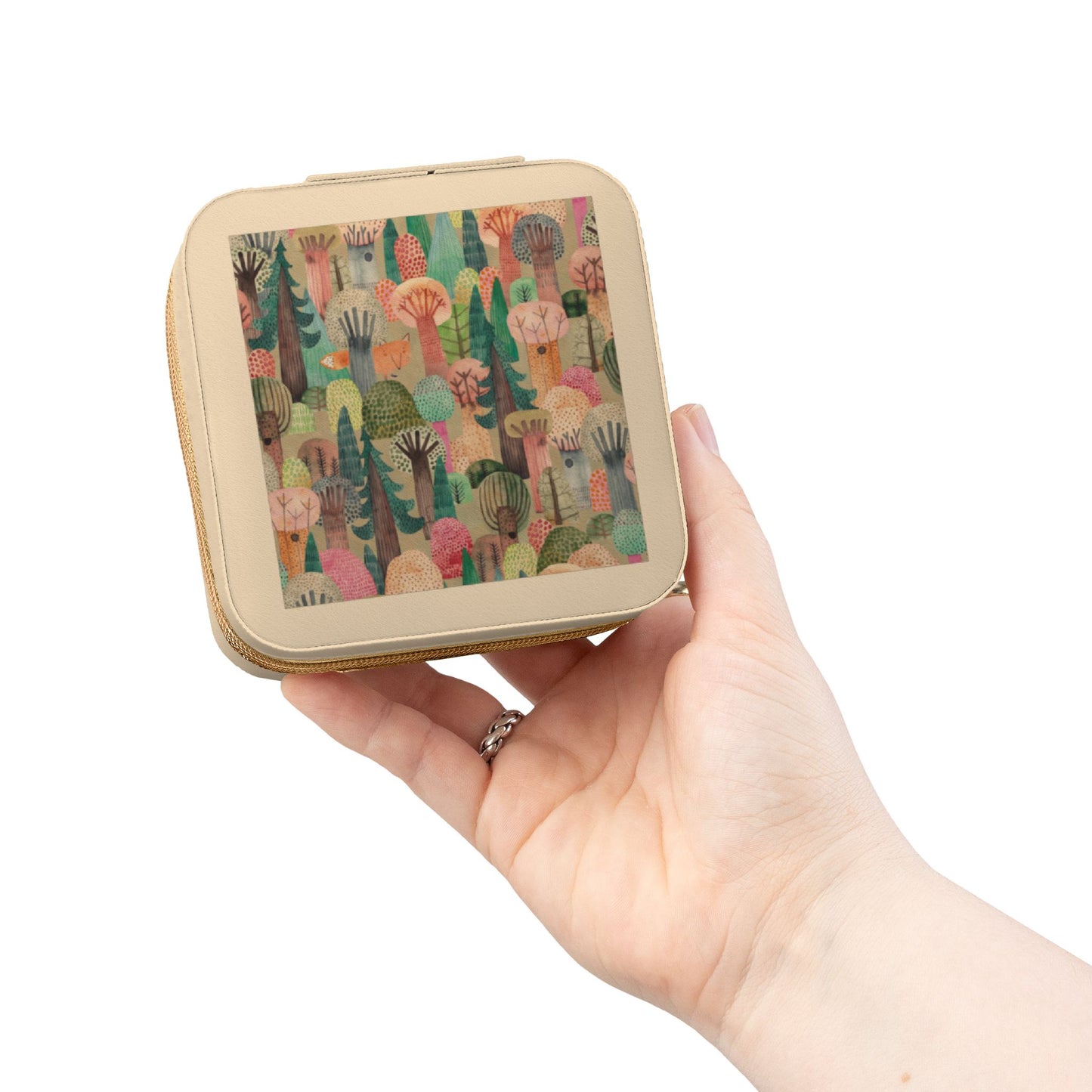 Jewelry Case — Compact Travel Jewelry Organizer with Colorful Abstract Forest Design