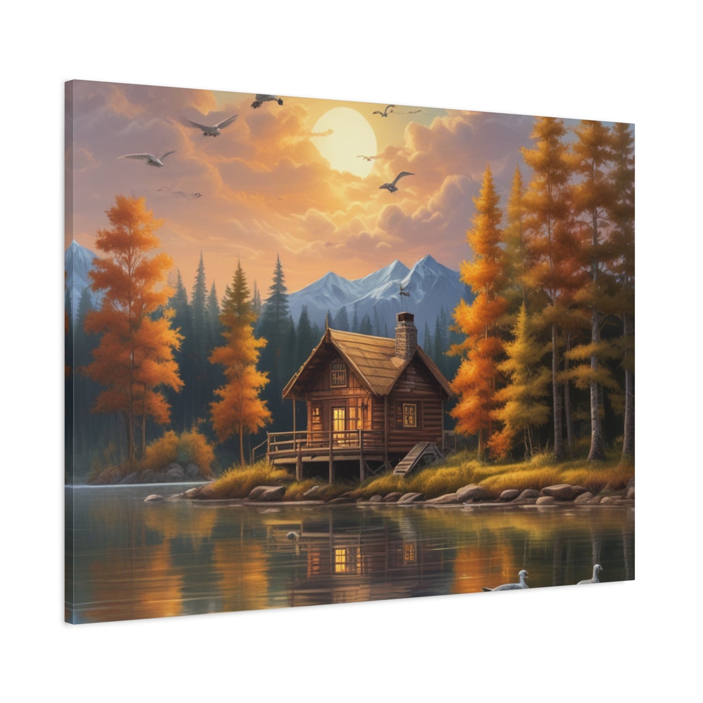 Arte mural en lienzo Cabaña junto al lago