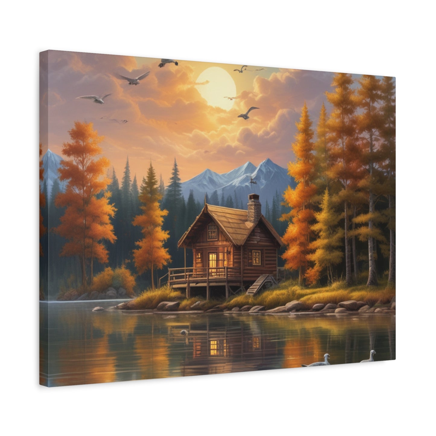 Arte mural en lienzo Cabaña junto al lago