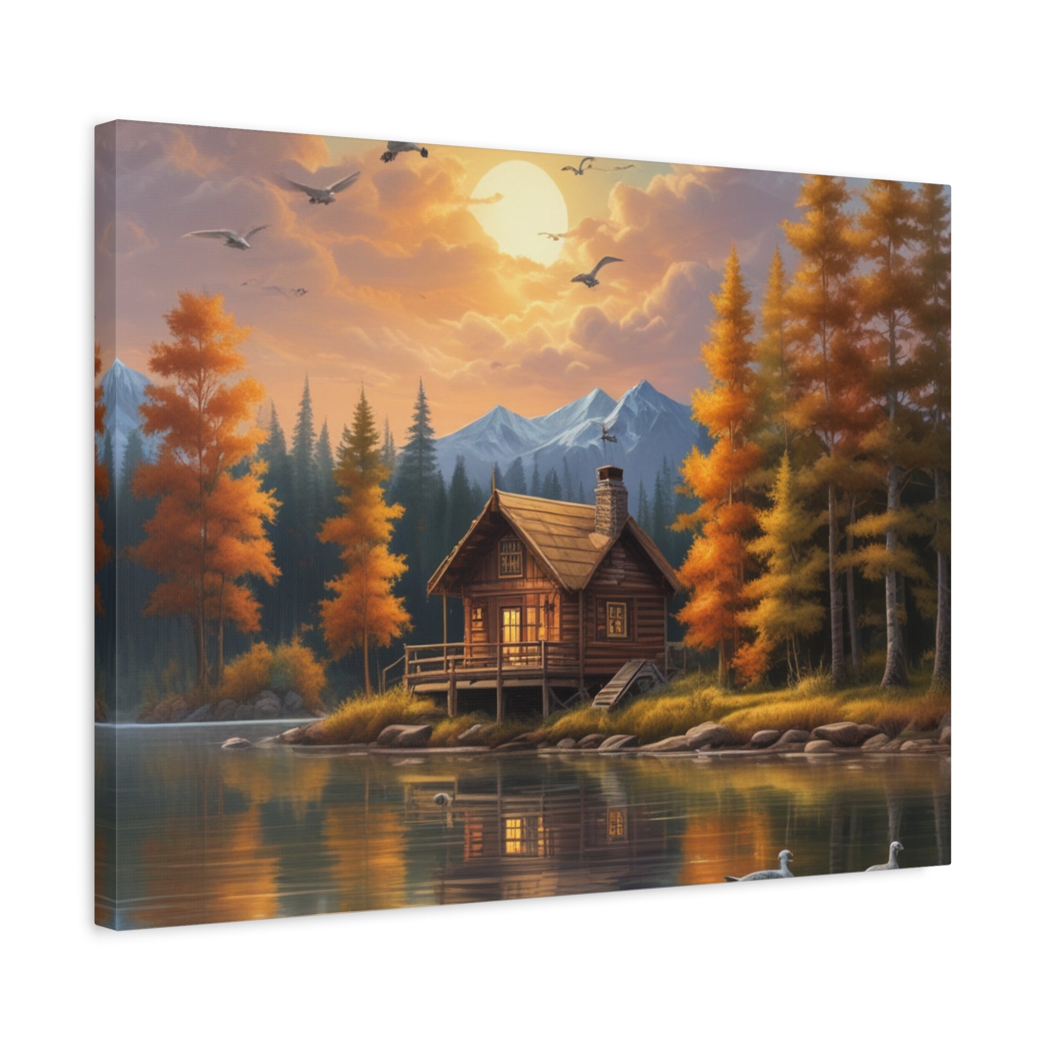 Arte mural en lienzo Cabaña junto al lago