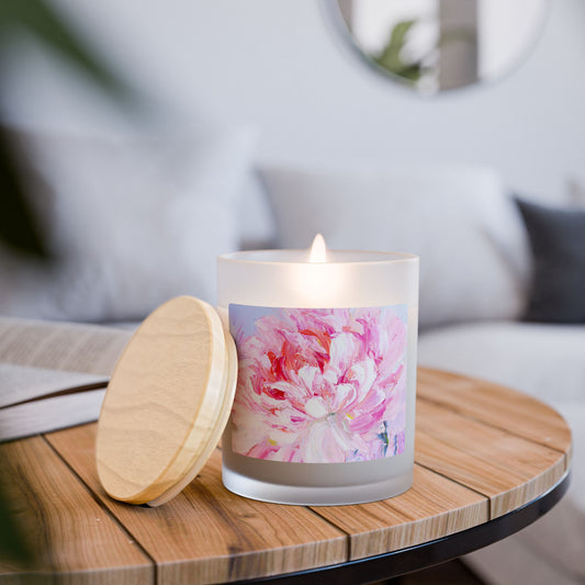 Floral Frosted Glass Candle - 11oz Artisan Aromatherapy