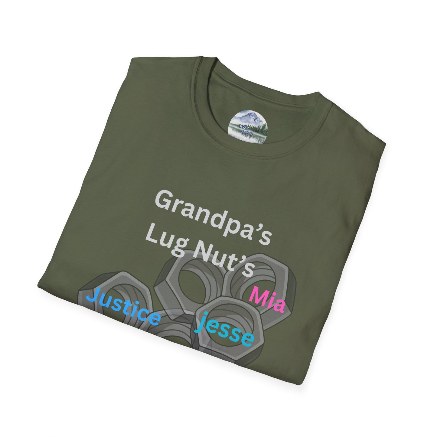 T-Shirt — "Grandpa's Lug Nuts" Personalized Names Auto Mechanic Gift