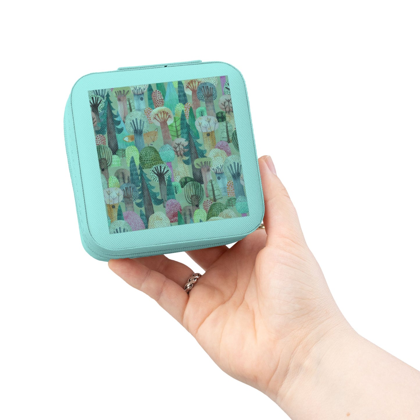 Jewelry Case — Compact Travel Jewelry Organizer with Colorful Abstract Forest Design