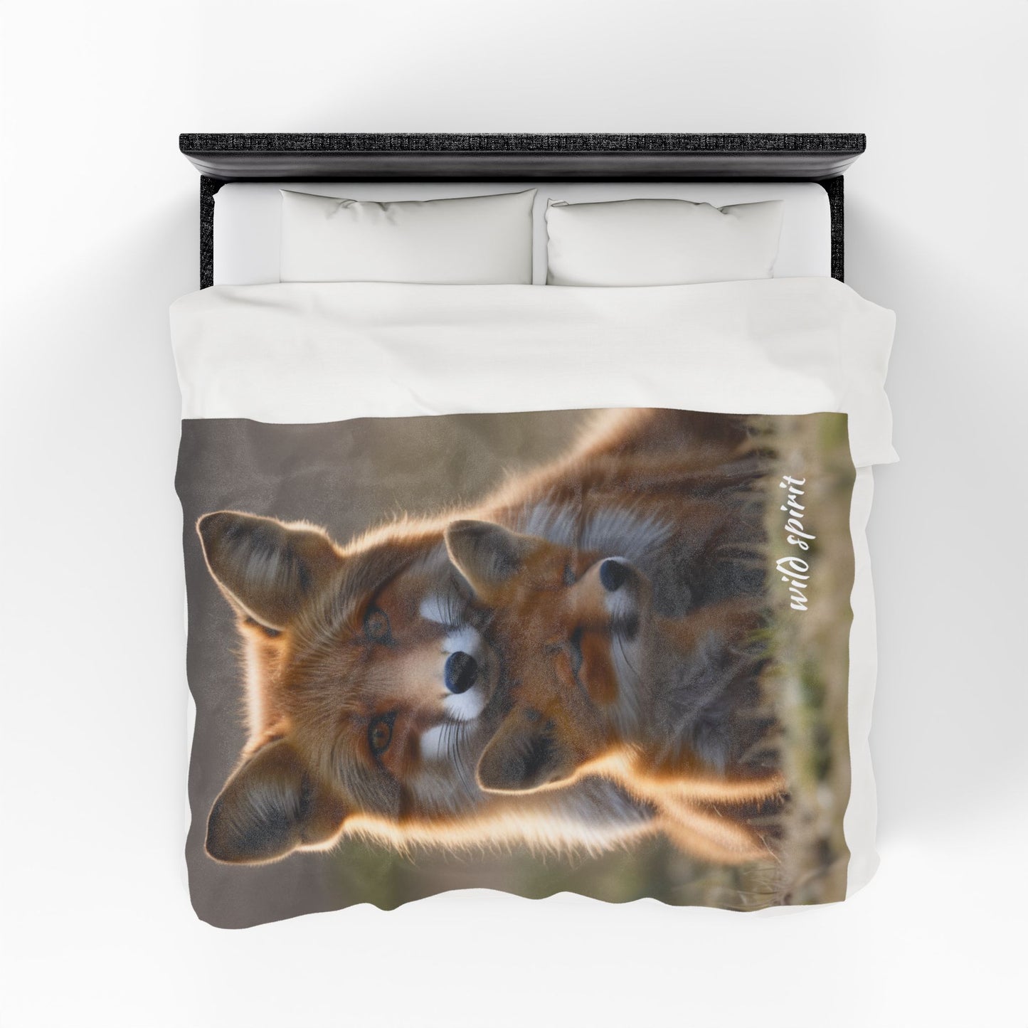 Velveteen Plush Blanket - Mama Fox and Baby Fox Snuggle Design