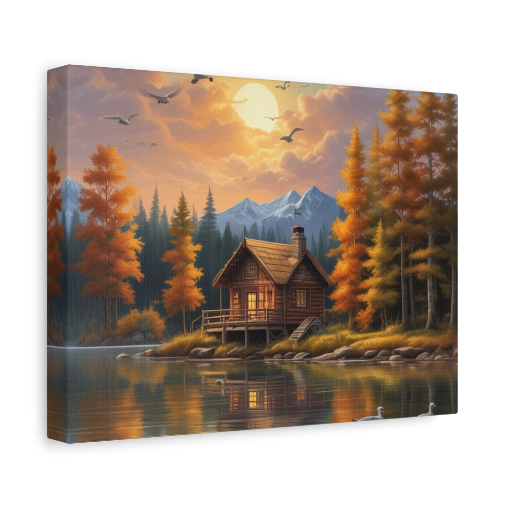 Arte mural en lienzo Cabaña junto al lago