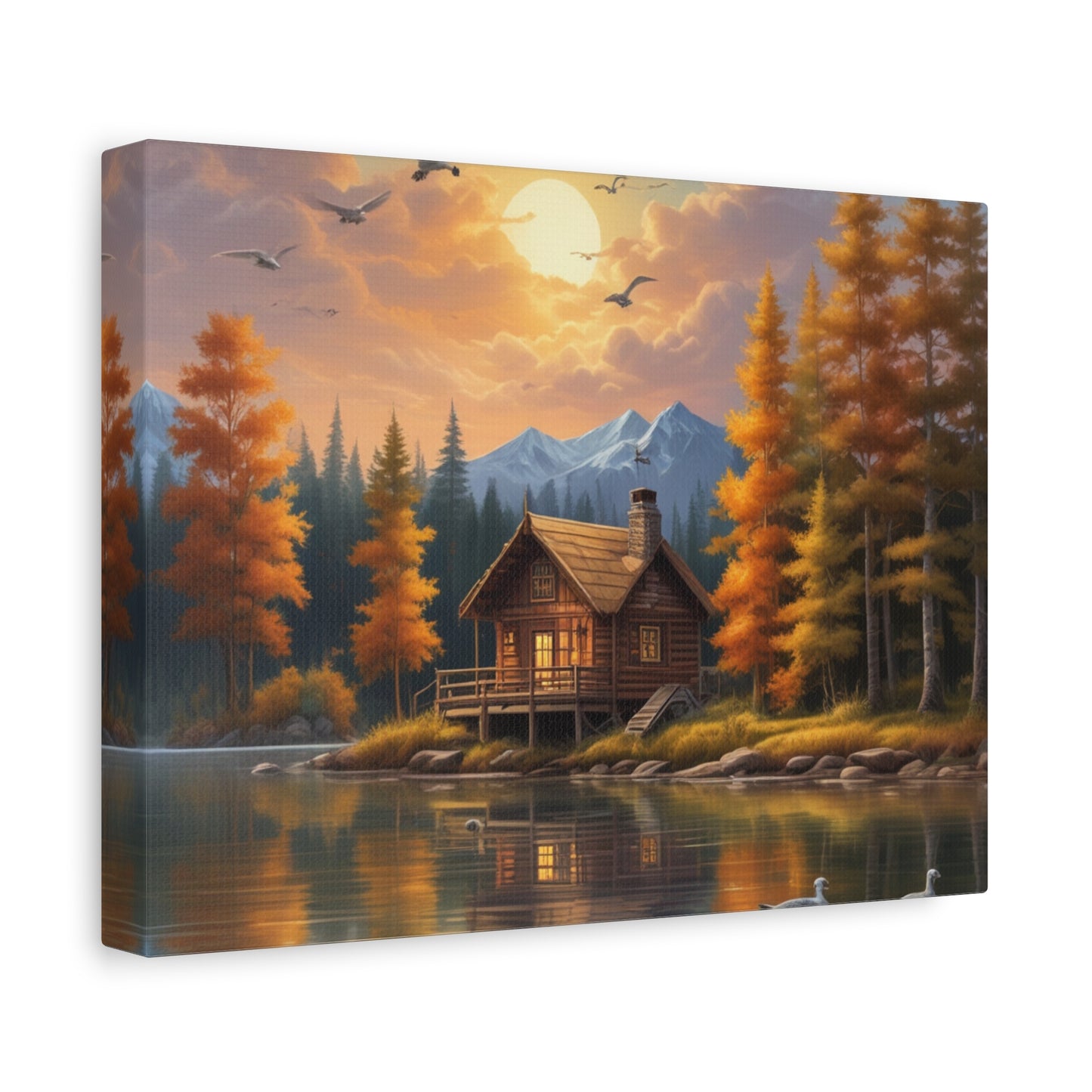 Arte mural en lienzo Cabaña junto al lago