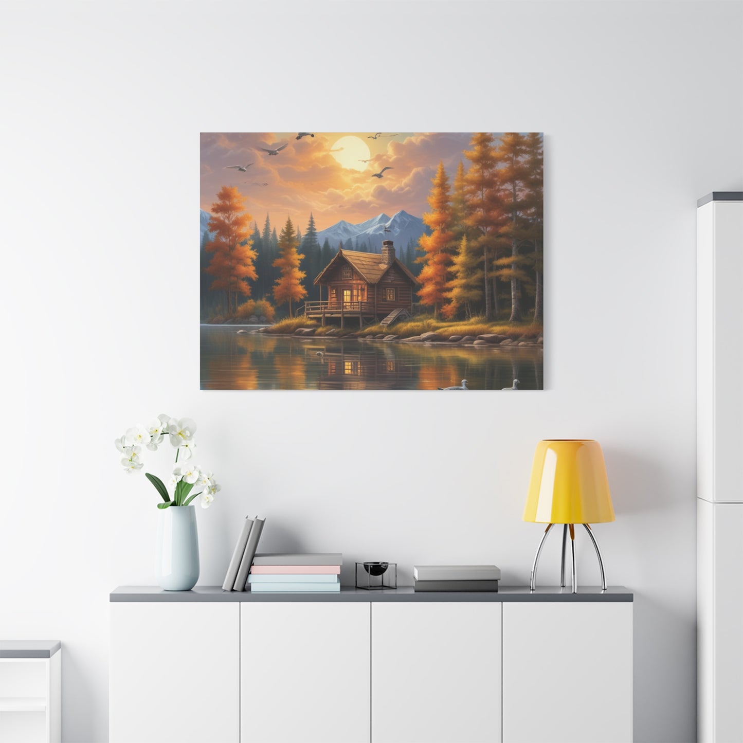 Arte mural en lienzo Cabaña junto al lago