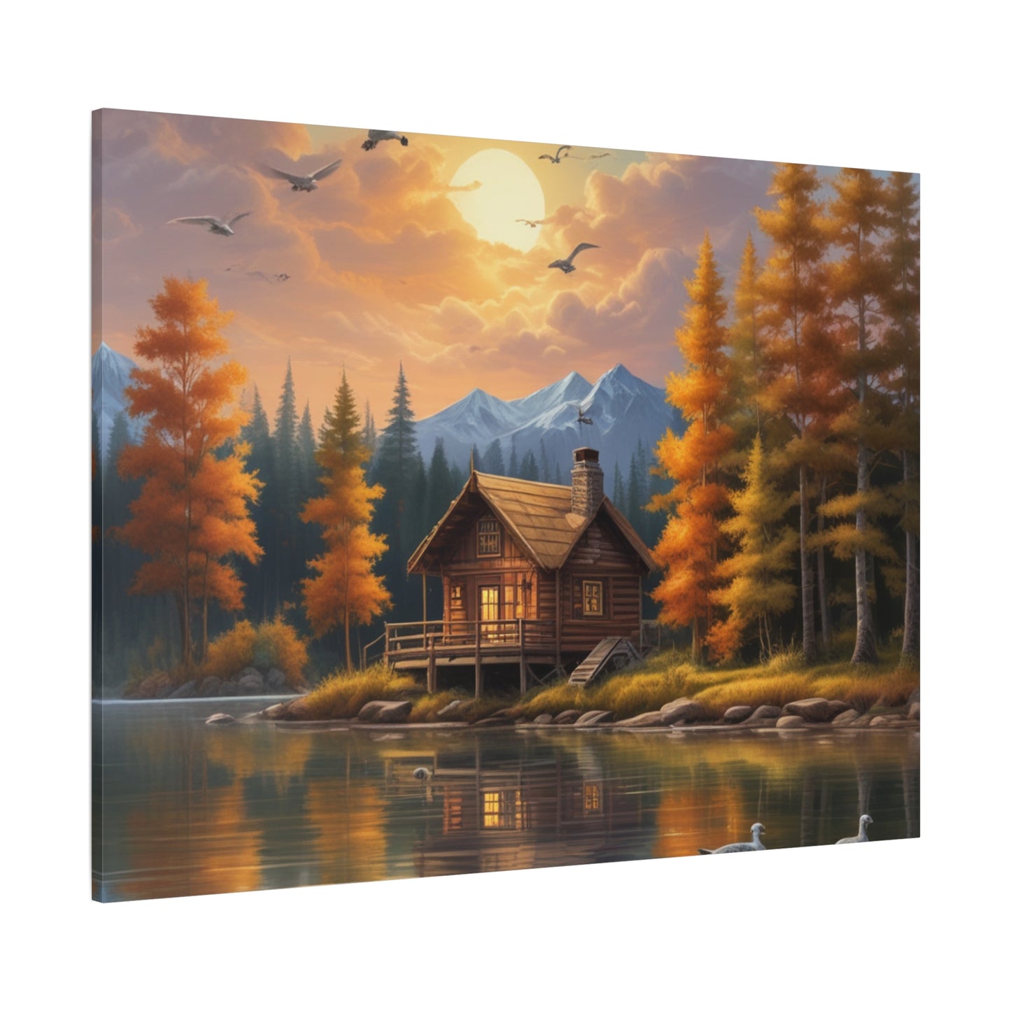 Arte mural en lienzo Cabaña junto al lago