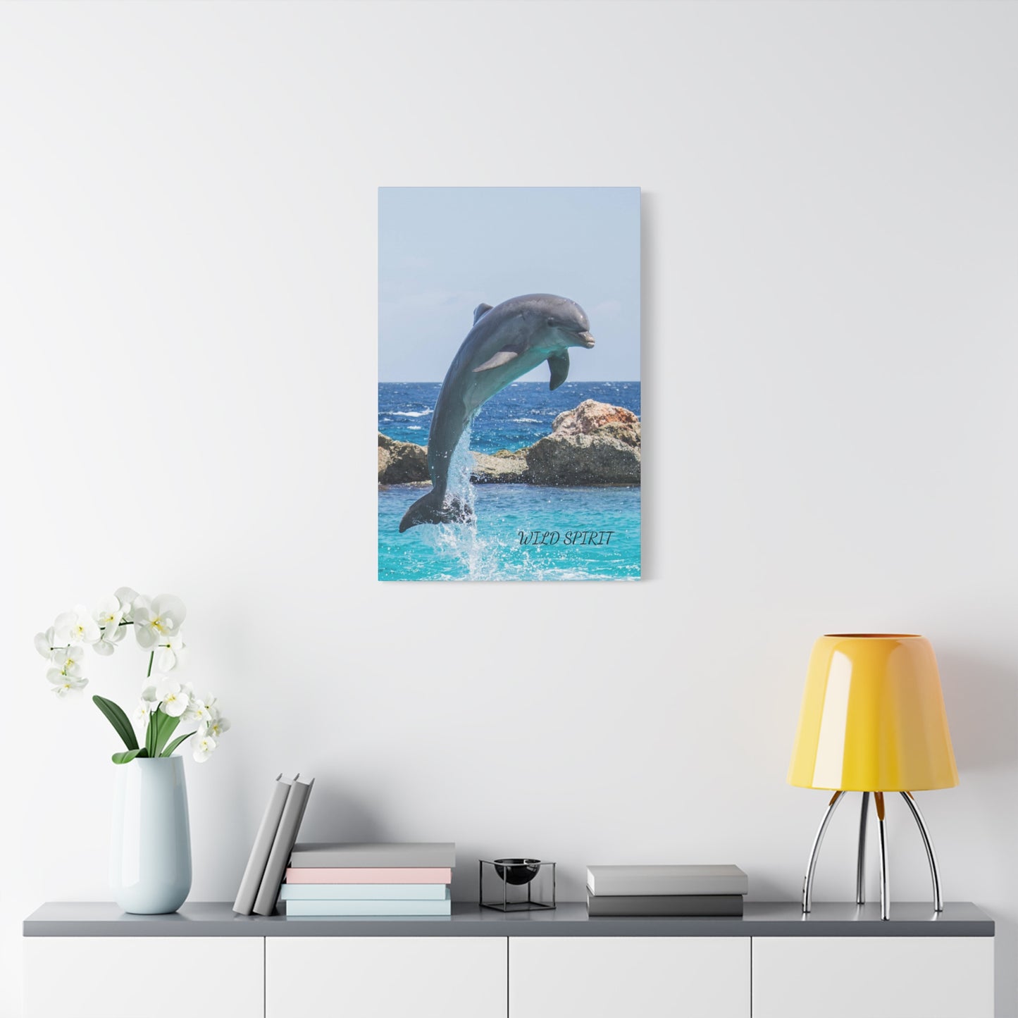 Canvas Print Dolphin Jumping Out of Water on Sunny Day