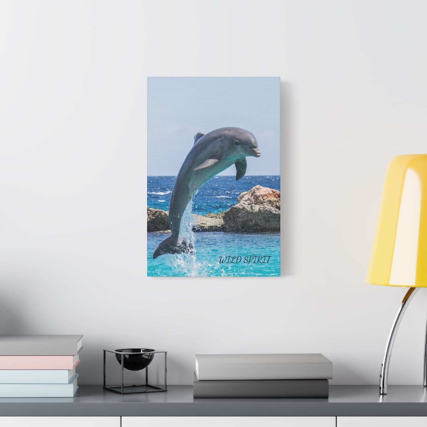 Canvas Print Dolphin Jumping Out of Water on Sunny Day