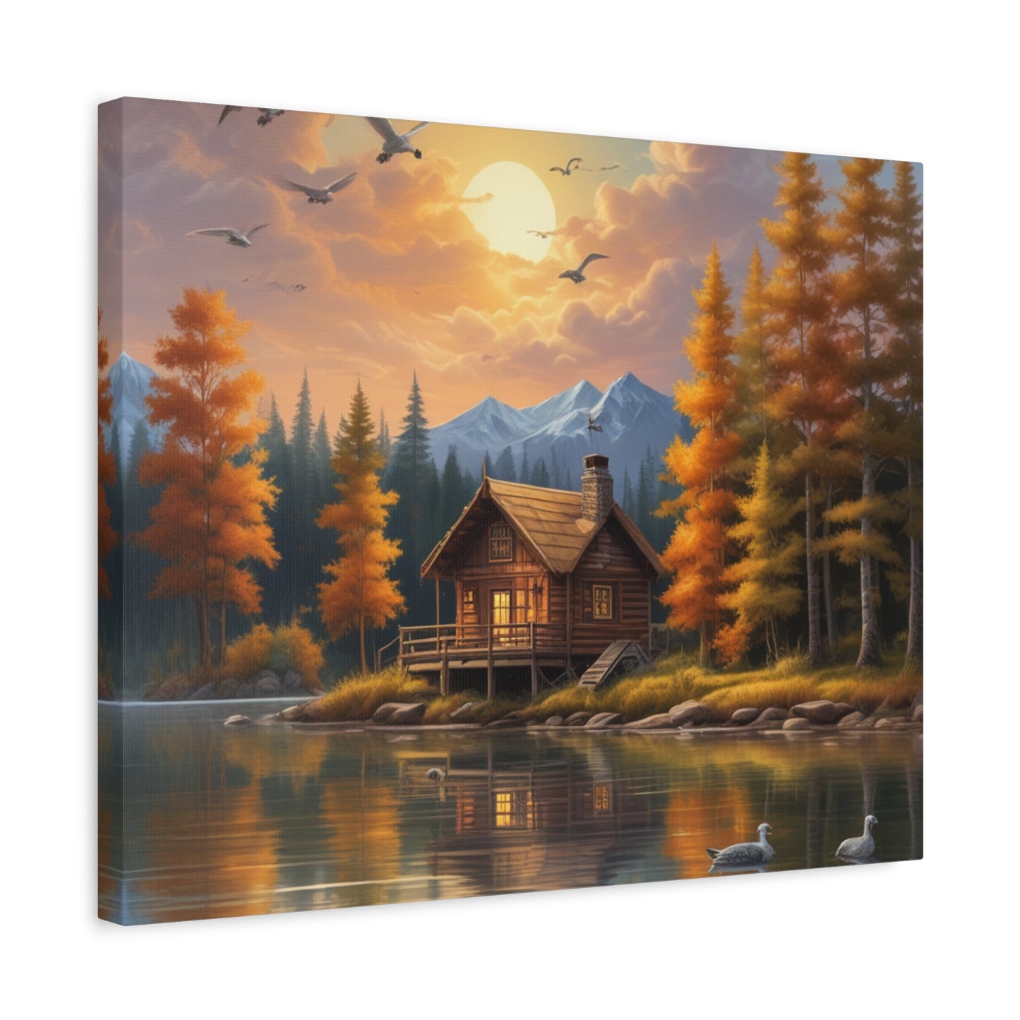 Arte mural en lienzo Cabaña junto al lago