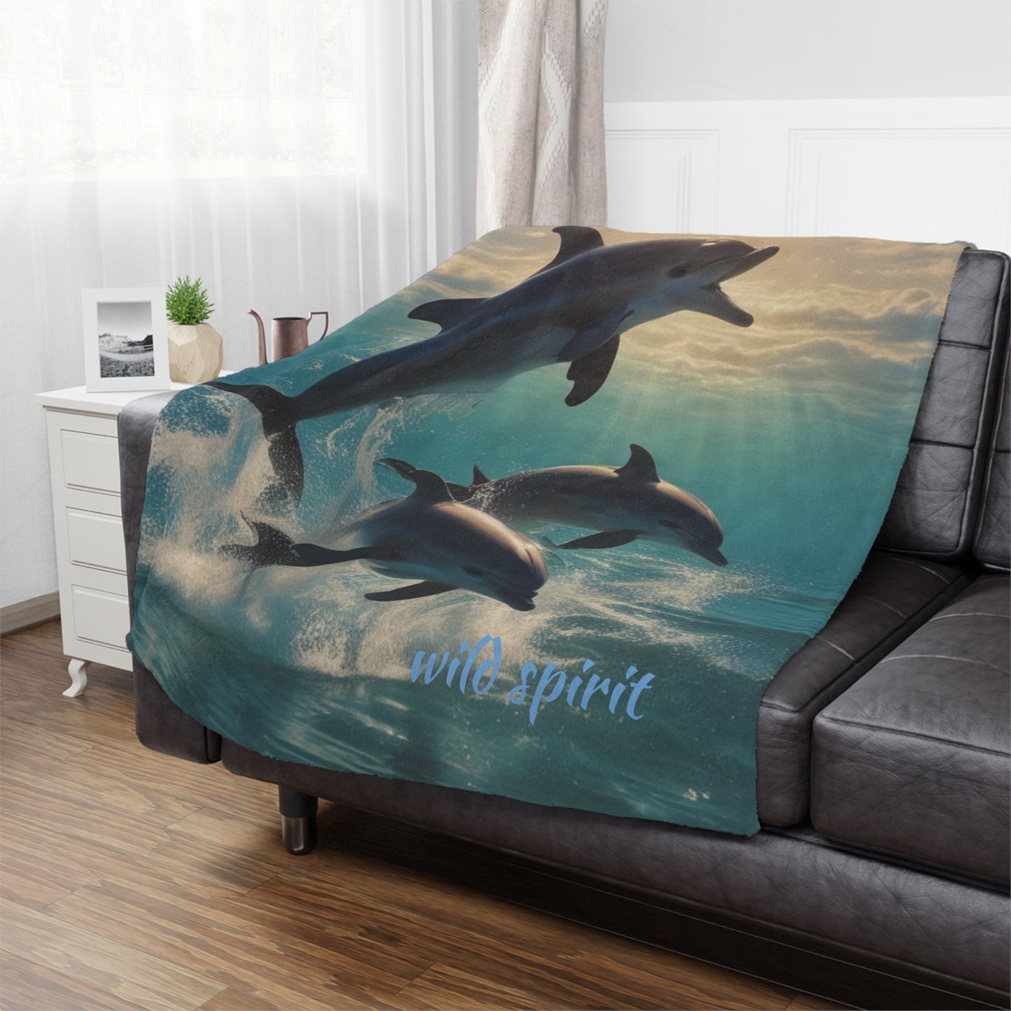 Microfiber Blanket - Sunny Day Dolphin Jumping Ocean Design