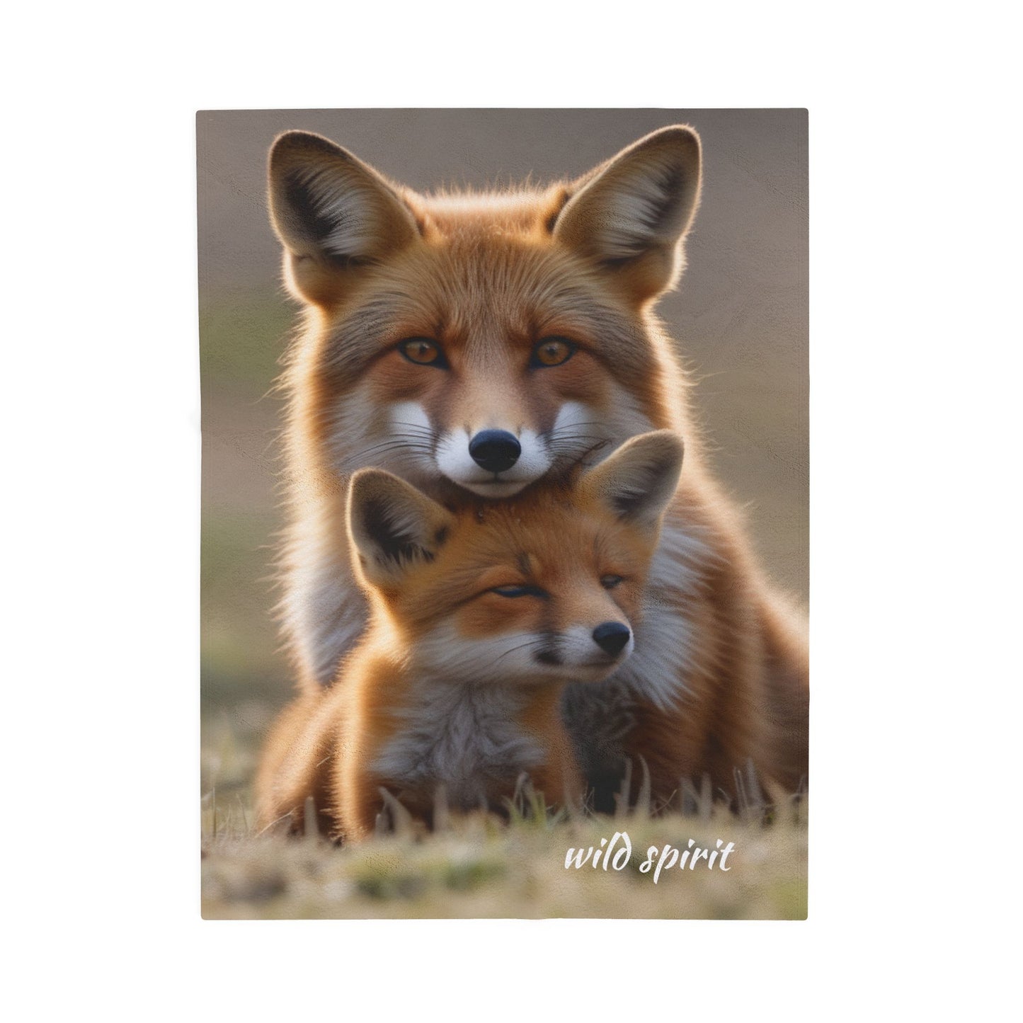 Velveteen Plush Blanket - Mama Fox and Baby Fox Snuggle Design