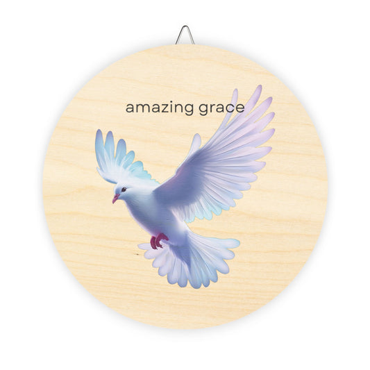 Amazing Grace Dove Wood Sign — Round Inspirational Wall Decor