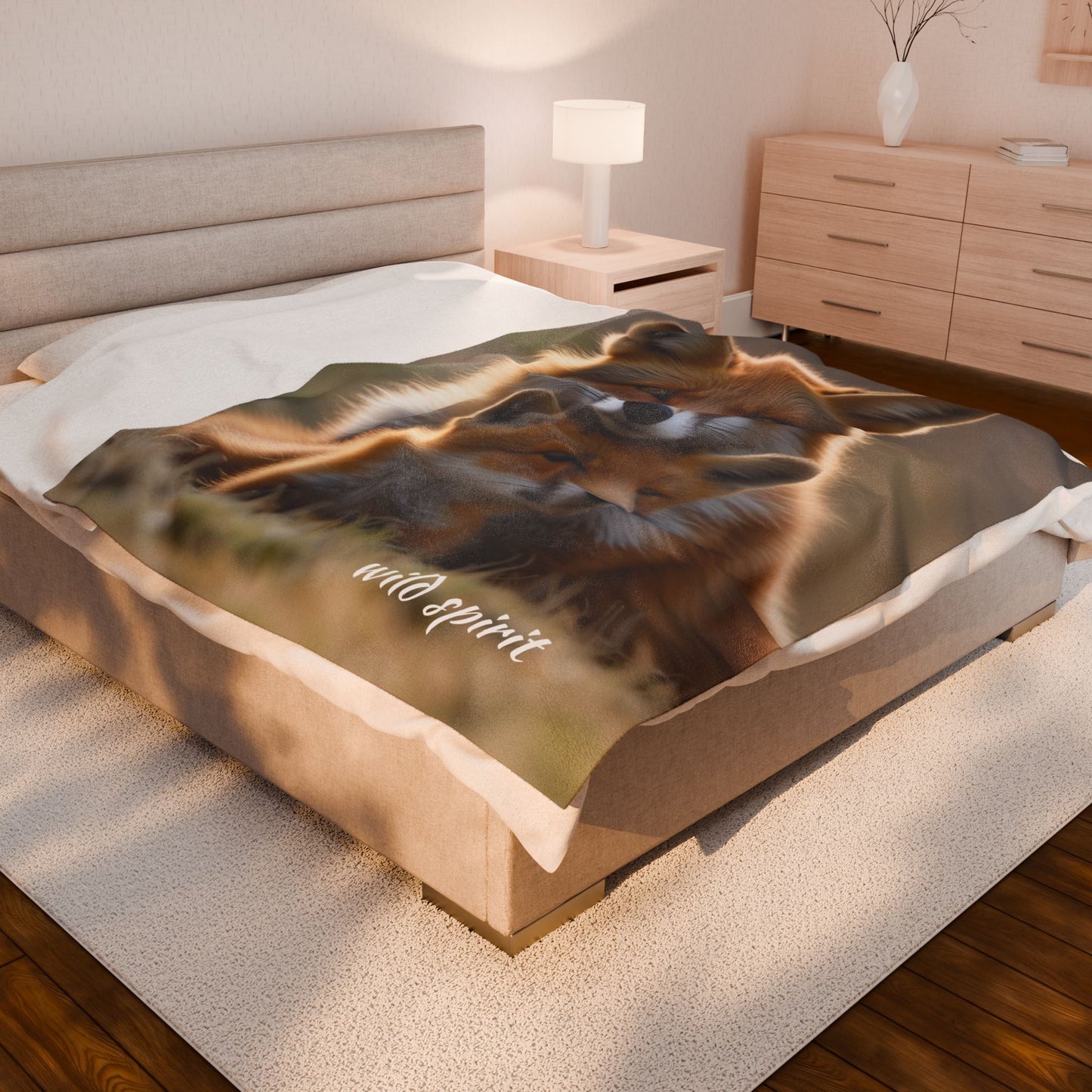 Velveteen Plush Blanket - Mama Fox and Baby Fox Snuggle Design