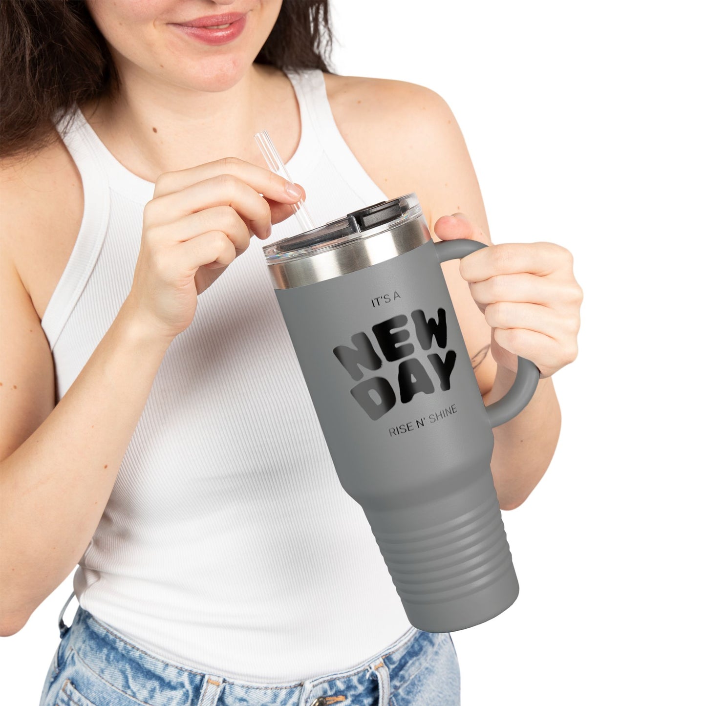 Insulated Travel Mug - 'It's a New Day' 40oz Coffee Tumbler for On-the-Go