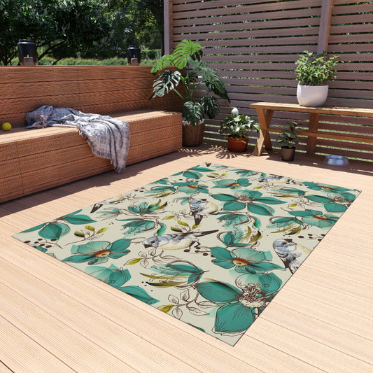 Floral Bird Outdoor Rug - Patio Decor for Spring and Summer