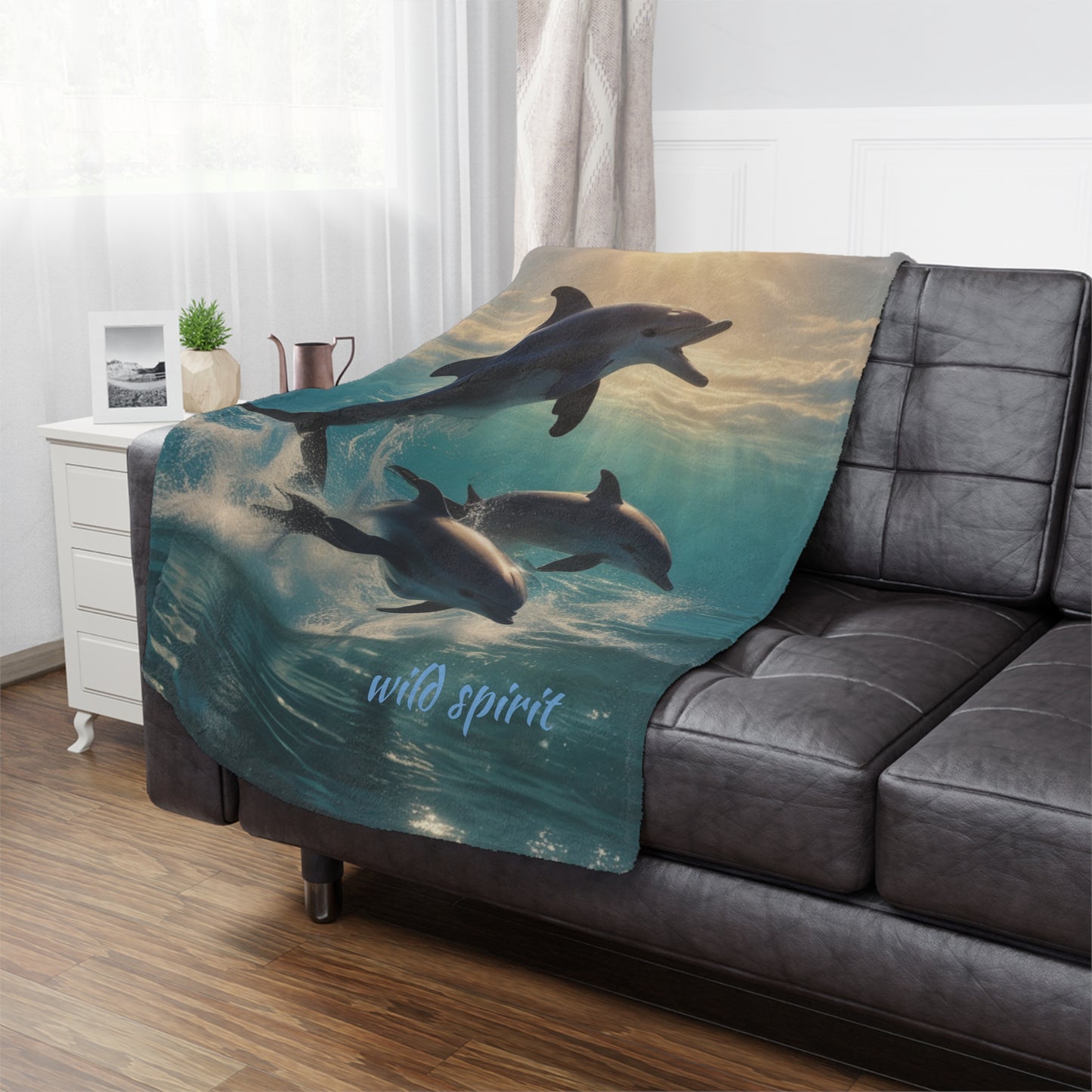 Microfiber Blanket - Sunny Day Dolphin Jumping Ocean Design