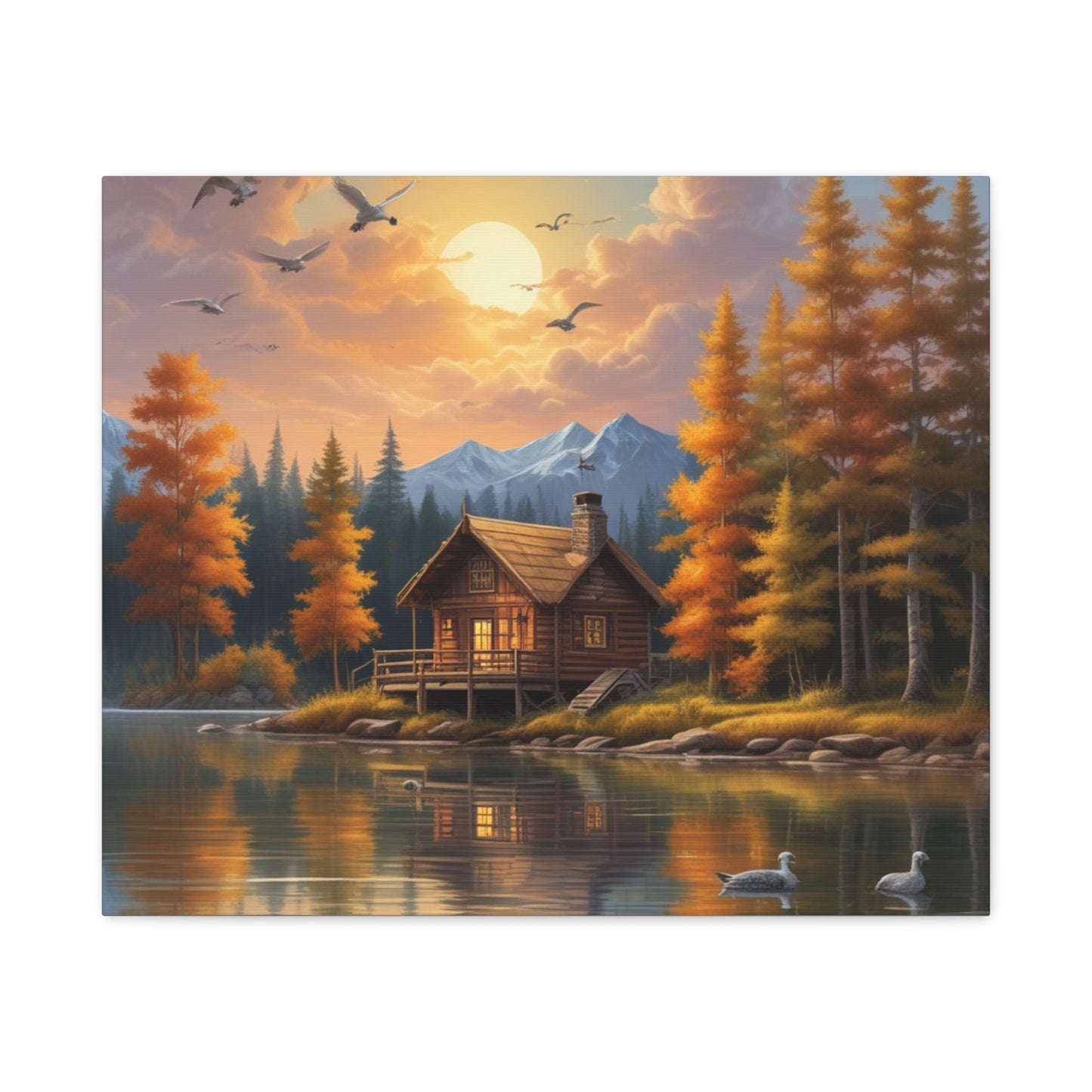 Arte mural en lienzo Cabaña junto al lago