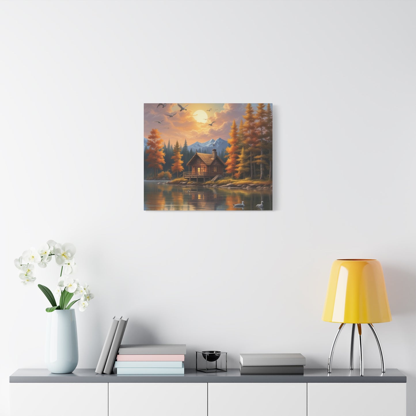 Arte mural en lienzo Cabaña junto al lago