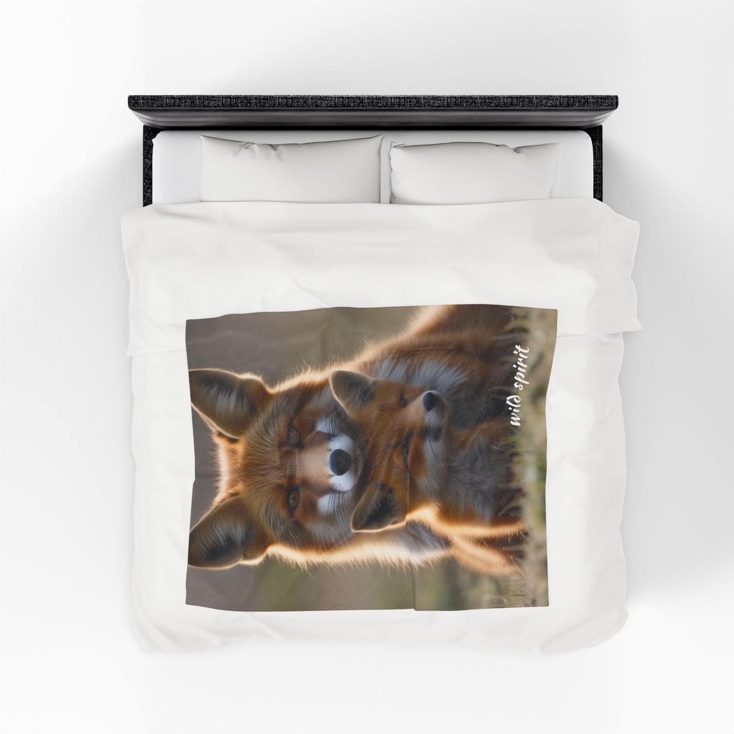 Velveteen Plush Blanket - Mama Fox and Baby Fox Snuggle Design