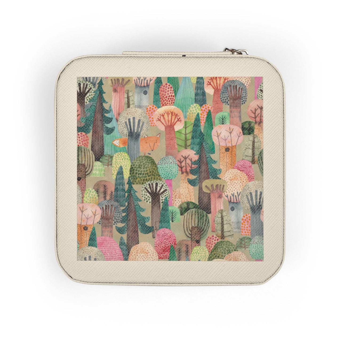 Jewelry Case — Compact Travel Jewelry Organizer with Colorful Abstract Forest Design