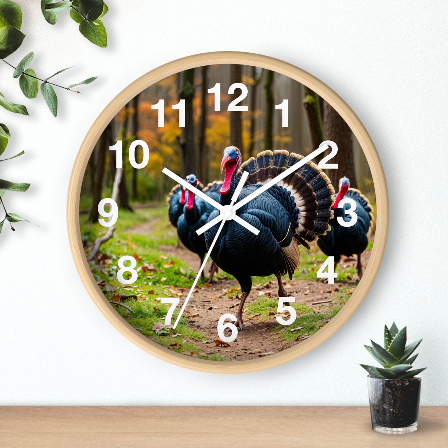 Wild Turkey Wall Clock — Rustic Forest Turkey Decor for Thanksgiving & Nature Lovers