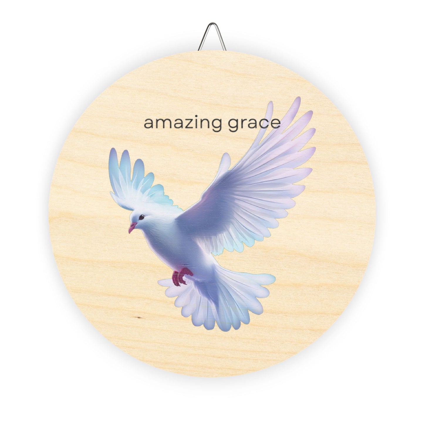 Amazing Grace Dove Wood Sign — Round Inspirational Wall Decor