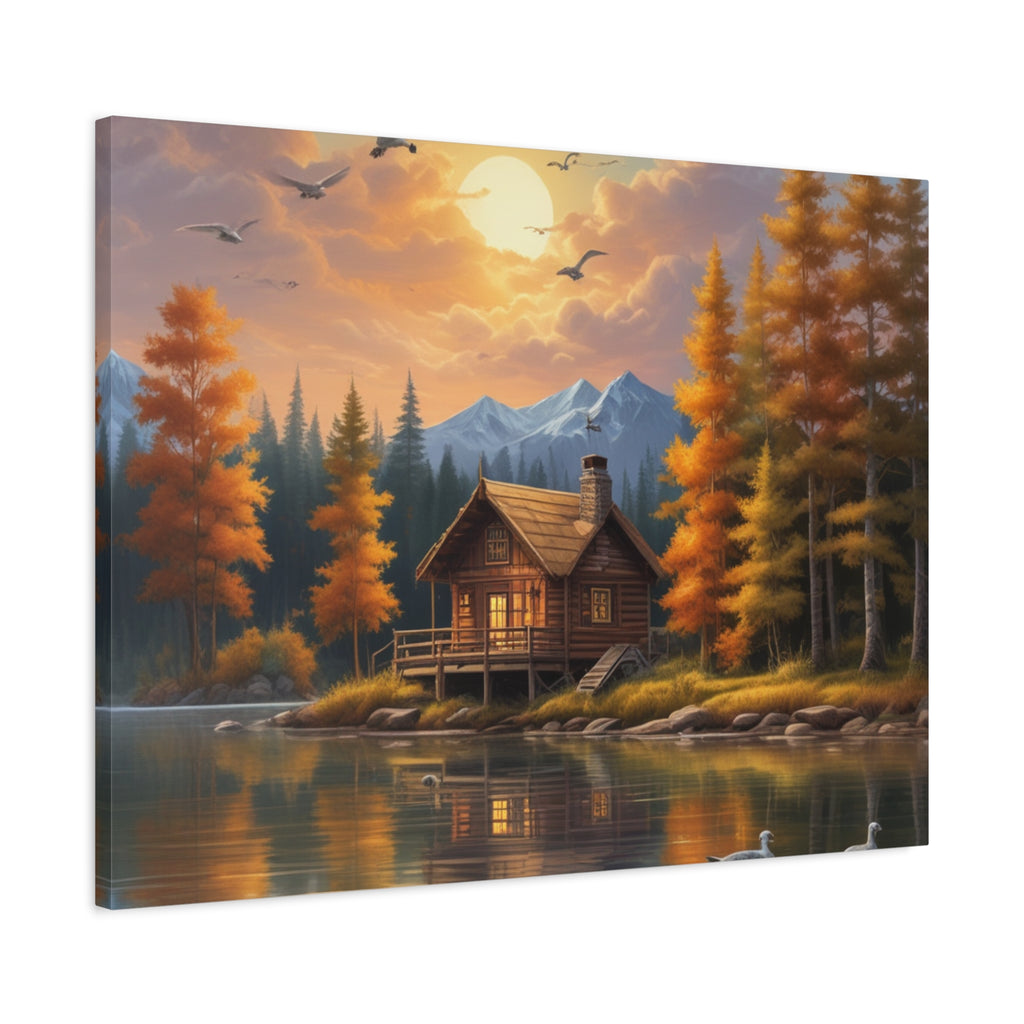 Arte mural en lienzo Cabaña junto al lago