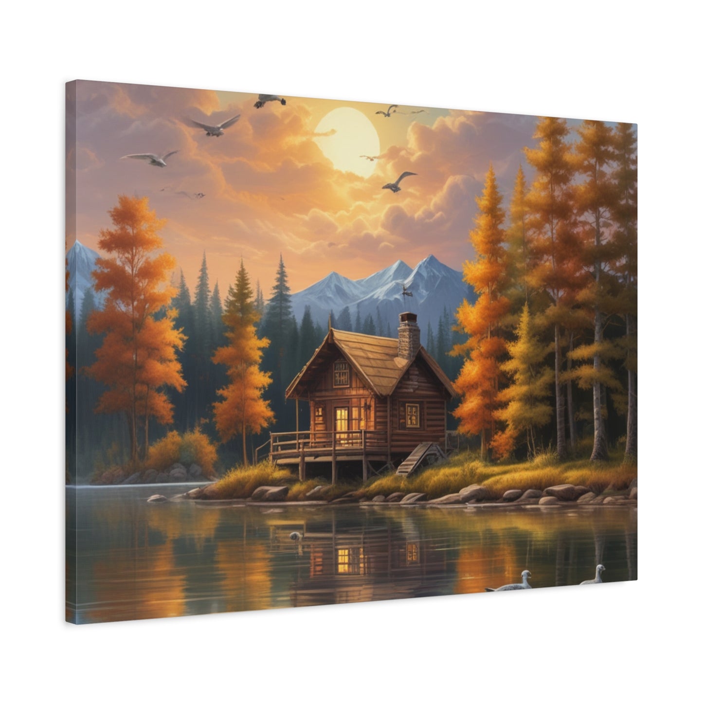 Arte mural en lienzo Cabaña junto al lago