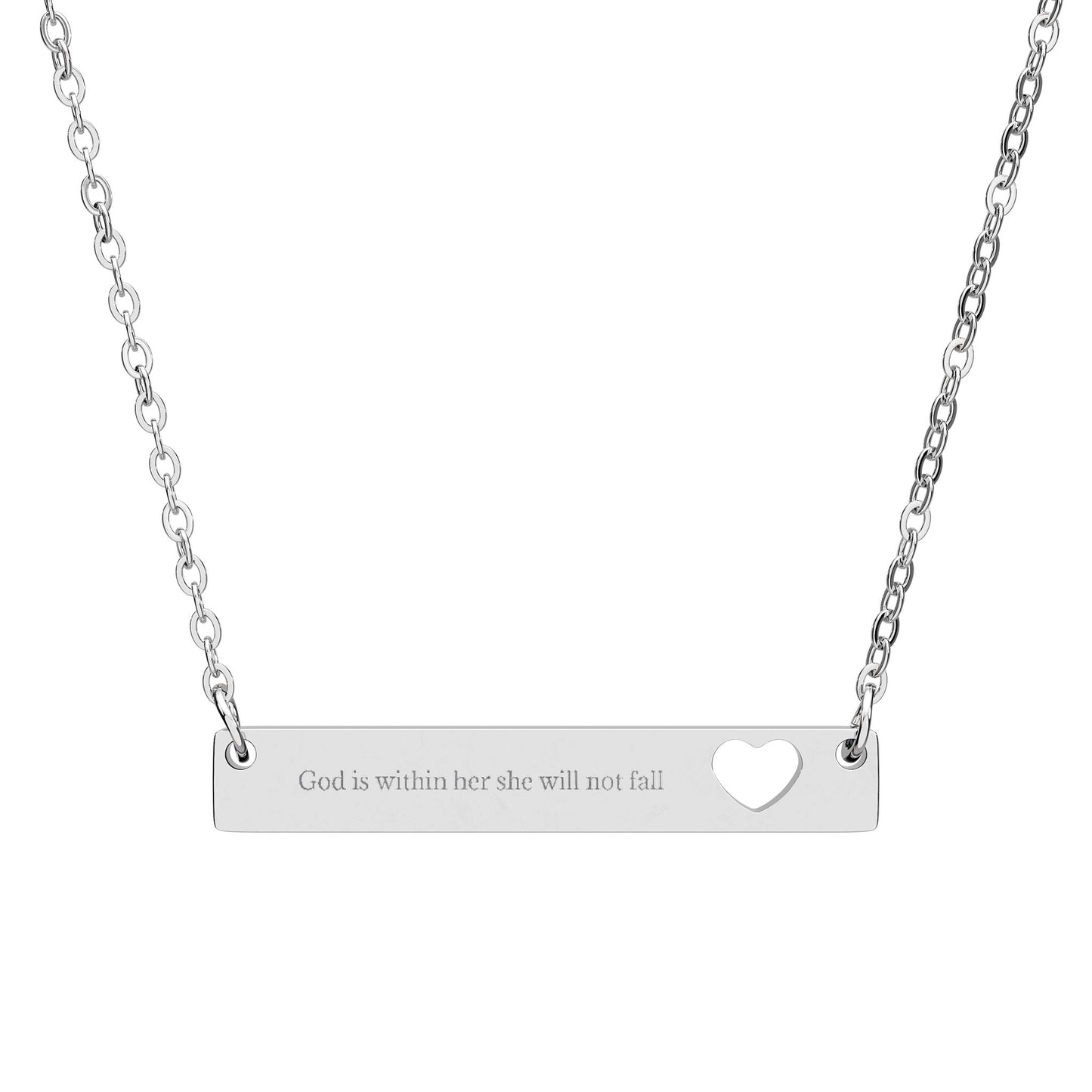 Engravable Cutout Heart Bar Necklace — Personalized Name Bar Pendant