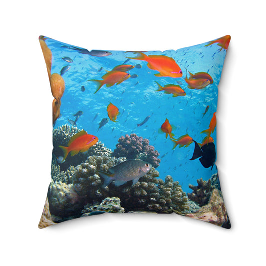 Vibrant Coral Reef Square Pillow - Ocean Decor for Beach Lovers
