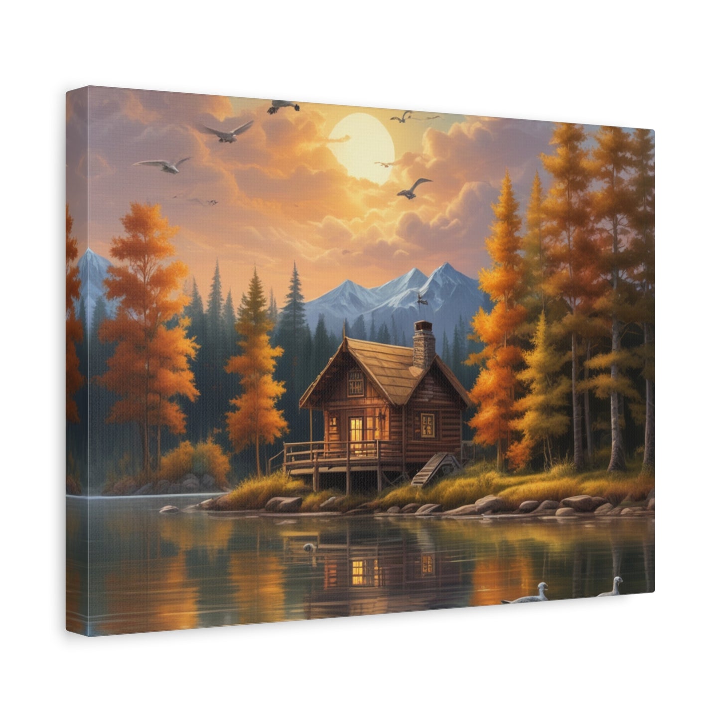 Arte mural en lienzo Cabaña junto al lago