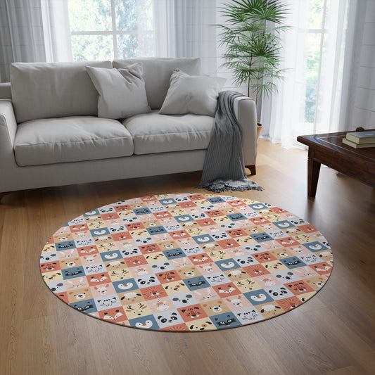 Whimsical Animal Round Rug for Playrooms & Nurseries