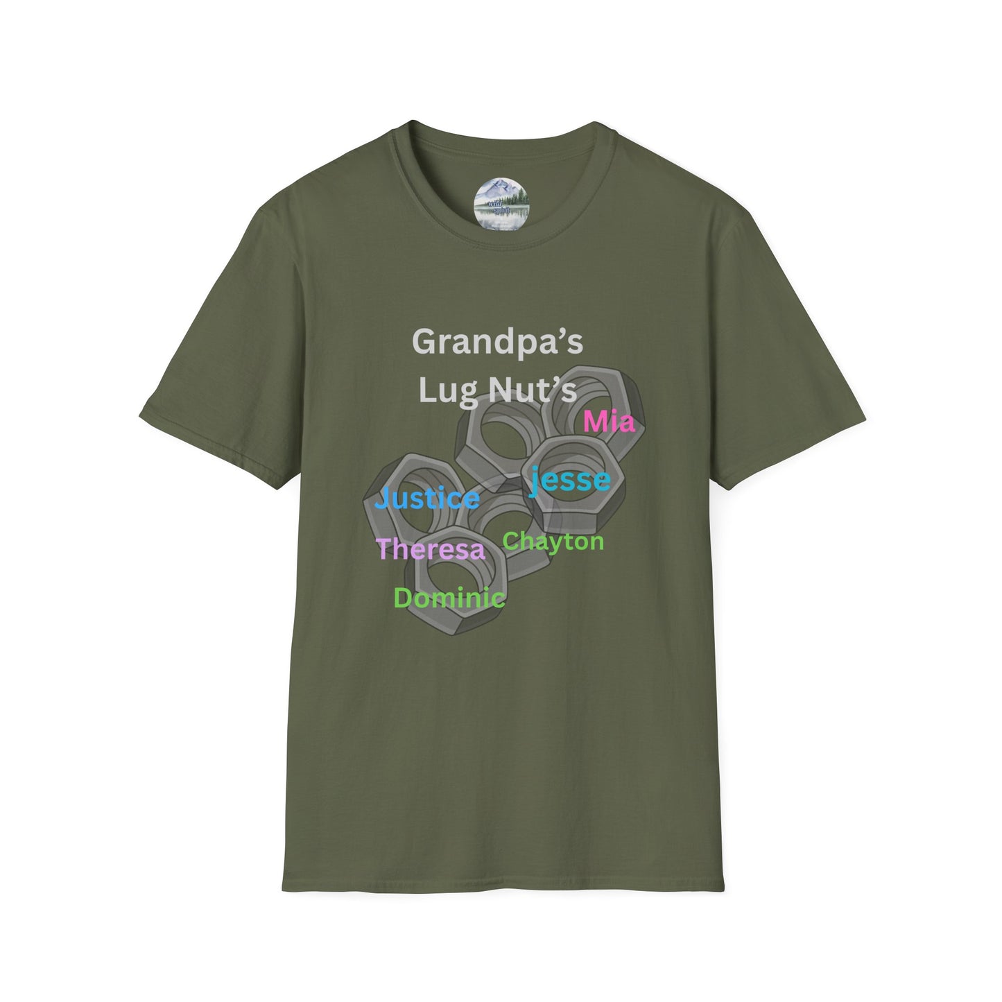 T-Shirt — "Grandpa's Lug Nuts" Personalized Names Auto Mechanic Gift