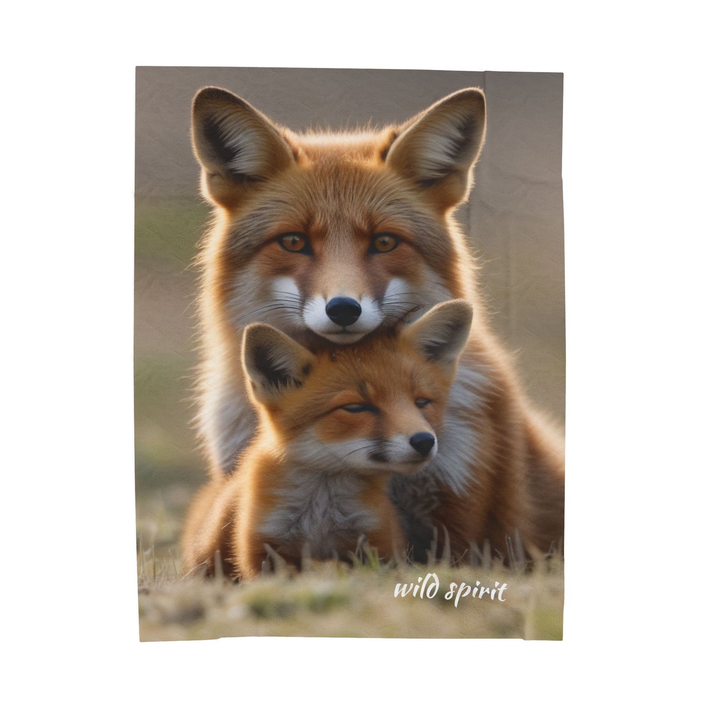Velveteen Plush Blanket - Mama Fox and Baby Fox Snuggle Design