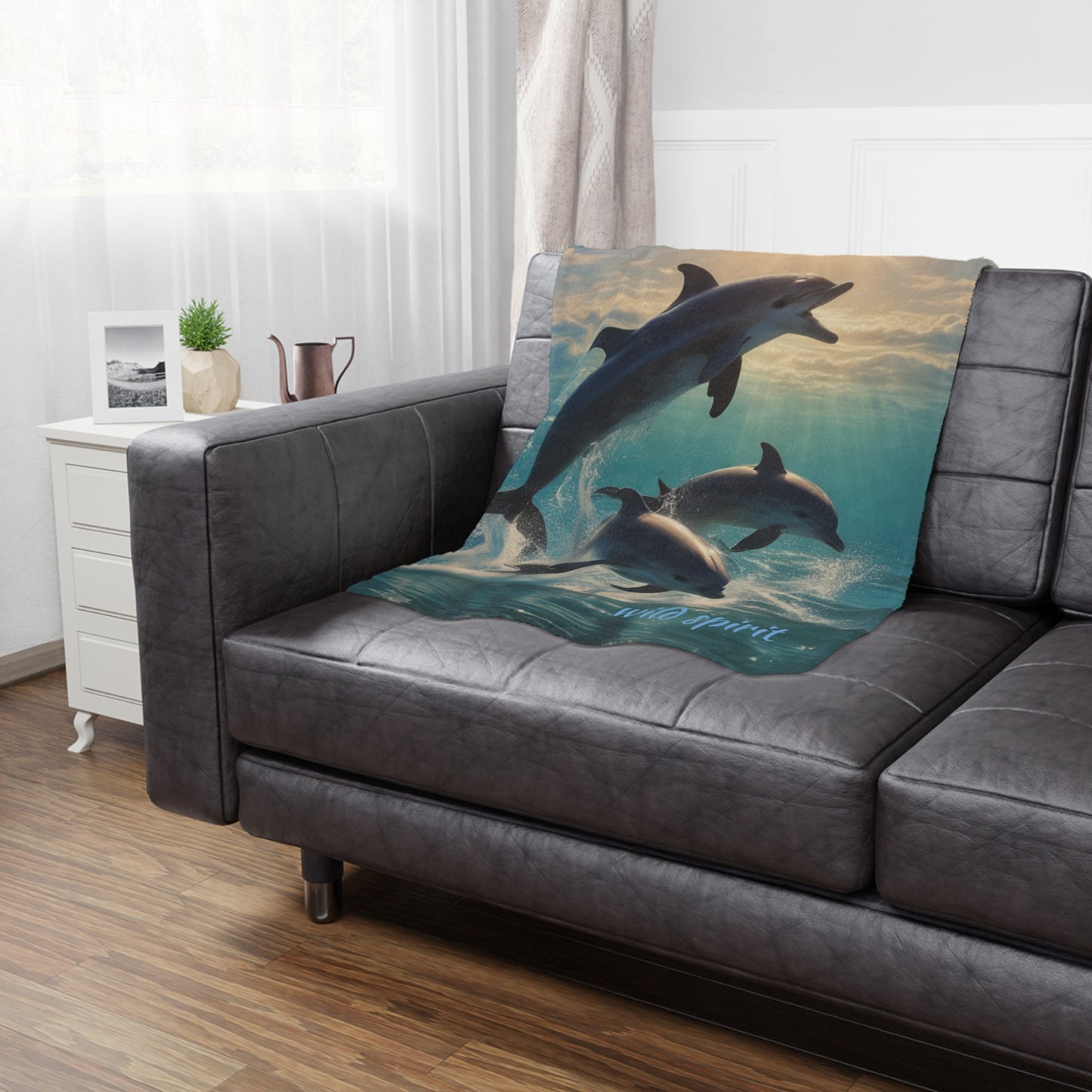 Microfiber Blanket - Sunny Day Dolphin Jumping Ocean Design