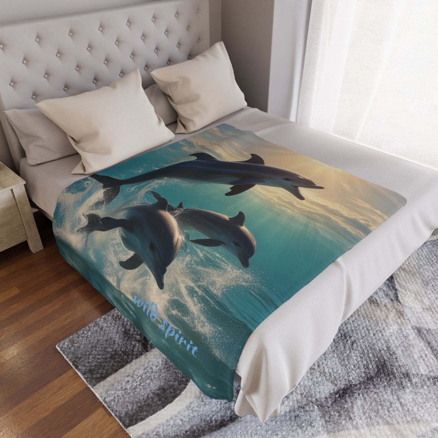 Microfiber Blanket - Sunny Day Dolphin Jumping Ocean Design