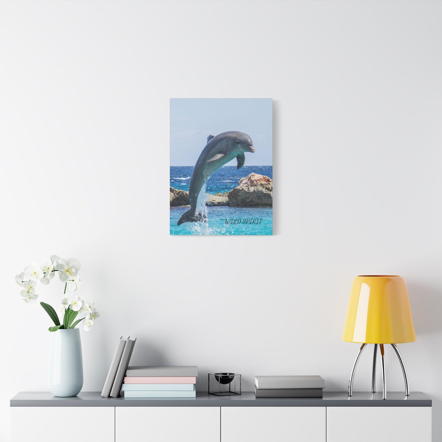 Canvas Print Dolphin Jumping Out of Water on Sunny Day