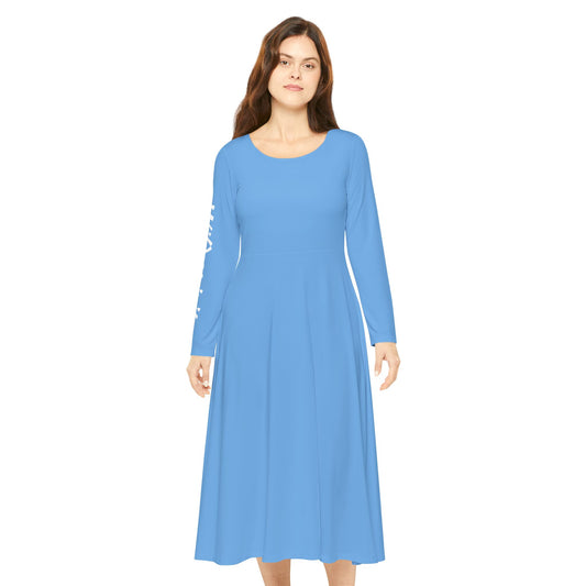 Women's Dance Dress - Elegant Angel Wing Long Sleeve in Blue