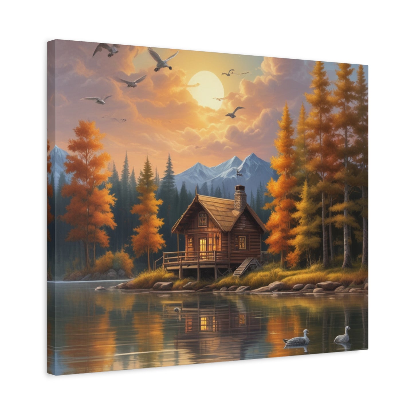 Arte mural en lienzo Cabaña junto al lago