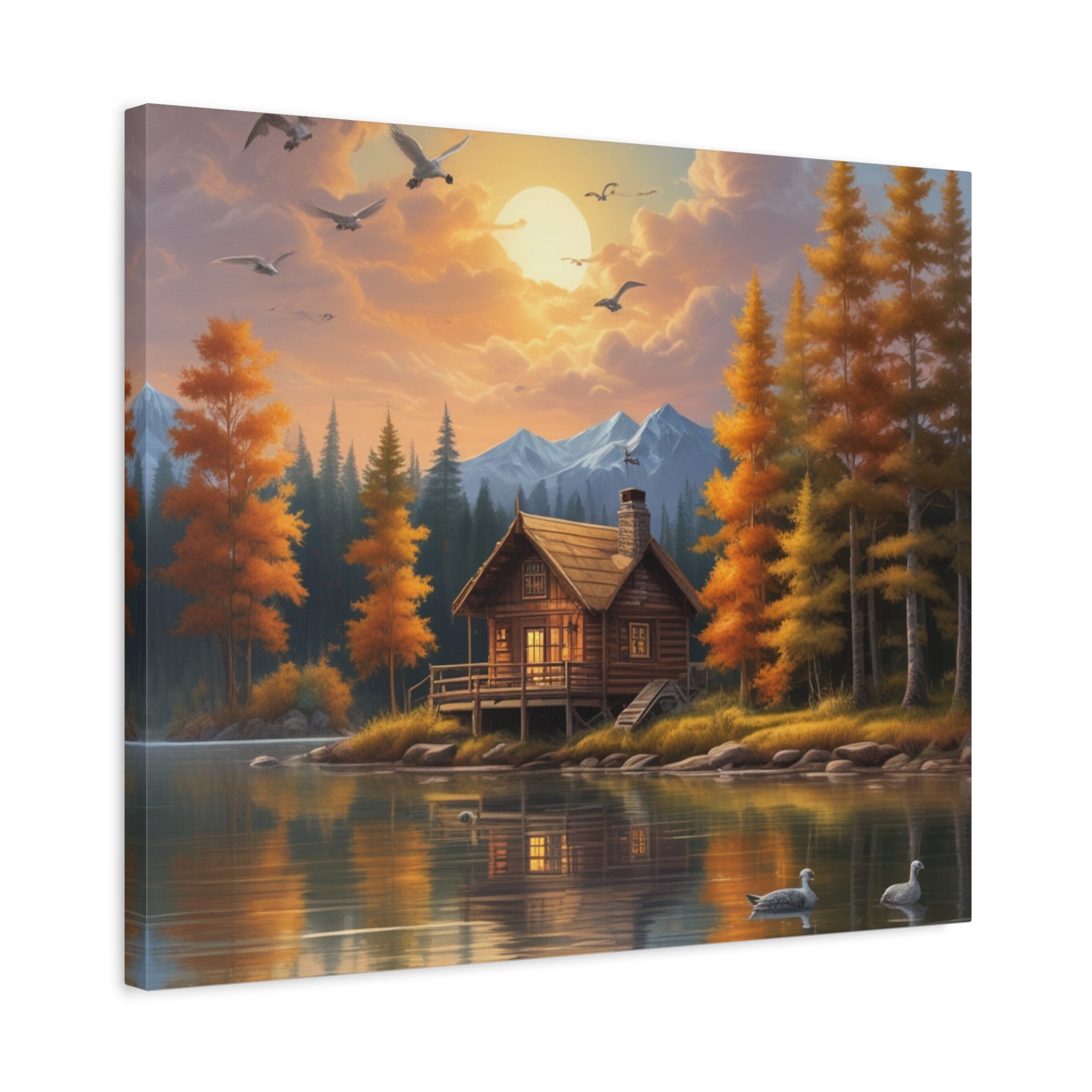 Arte mural en lienzo Cabaña junto al lago