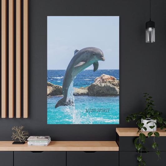 Canvas Print Dolphin Jumping Out of Water on Sunny Day