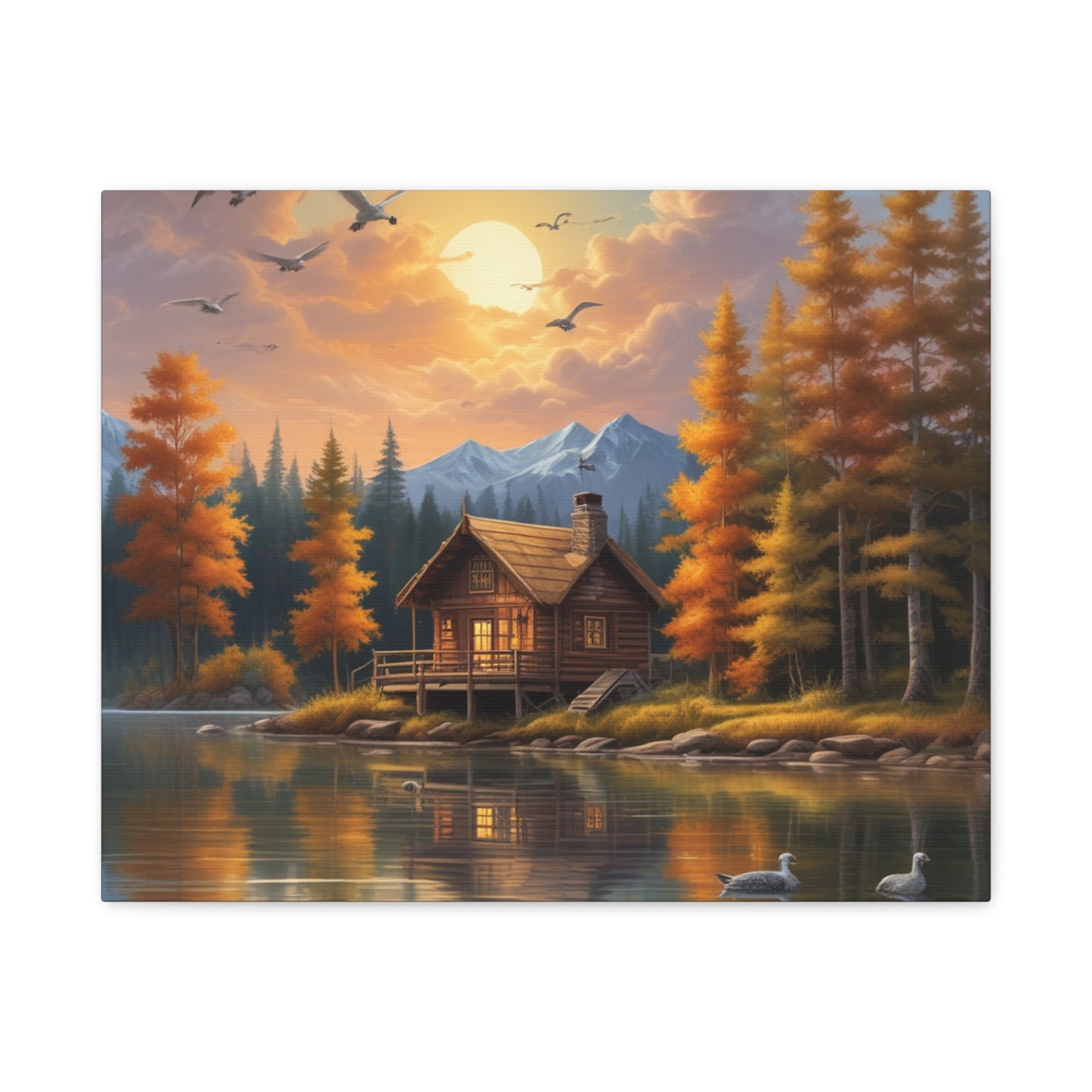 Arte mural en lienzo Cabaña junto al lago