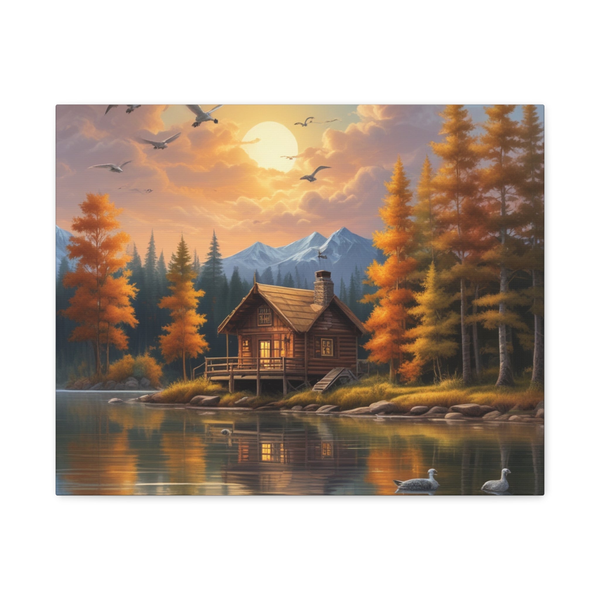 Arte mural en lienzo Cabaña junto al lago
