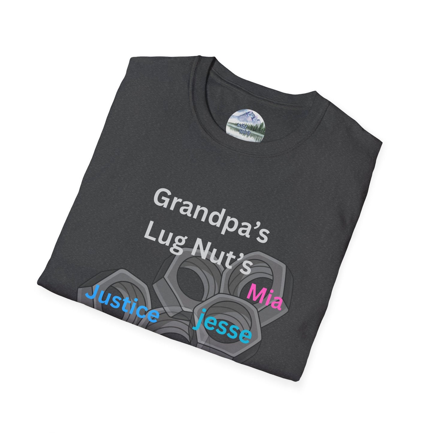 T-Shirt — "Grandpa's Lug Nuts" Personalized Names Auto Mechanic Gift