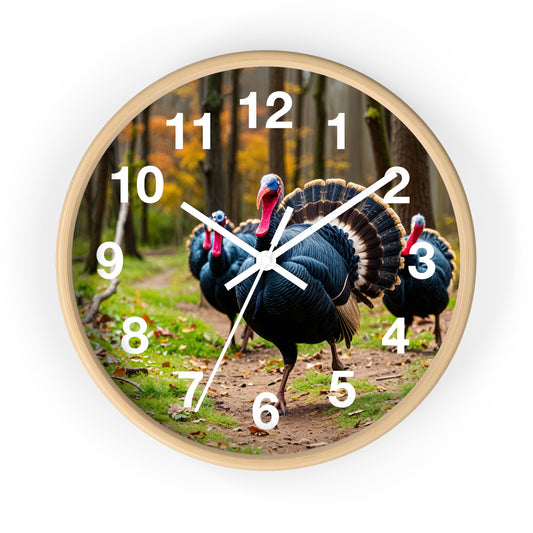 Wild Turkey Wall Clock — Rustic Forest Turkey Decor for Thanksgiving & Nature Lovers