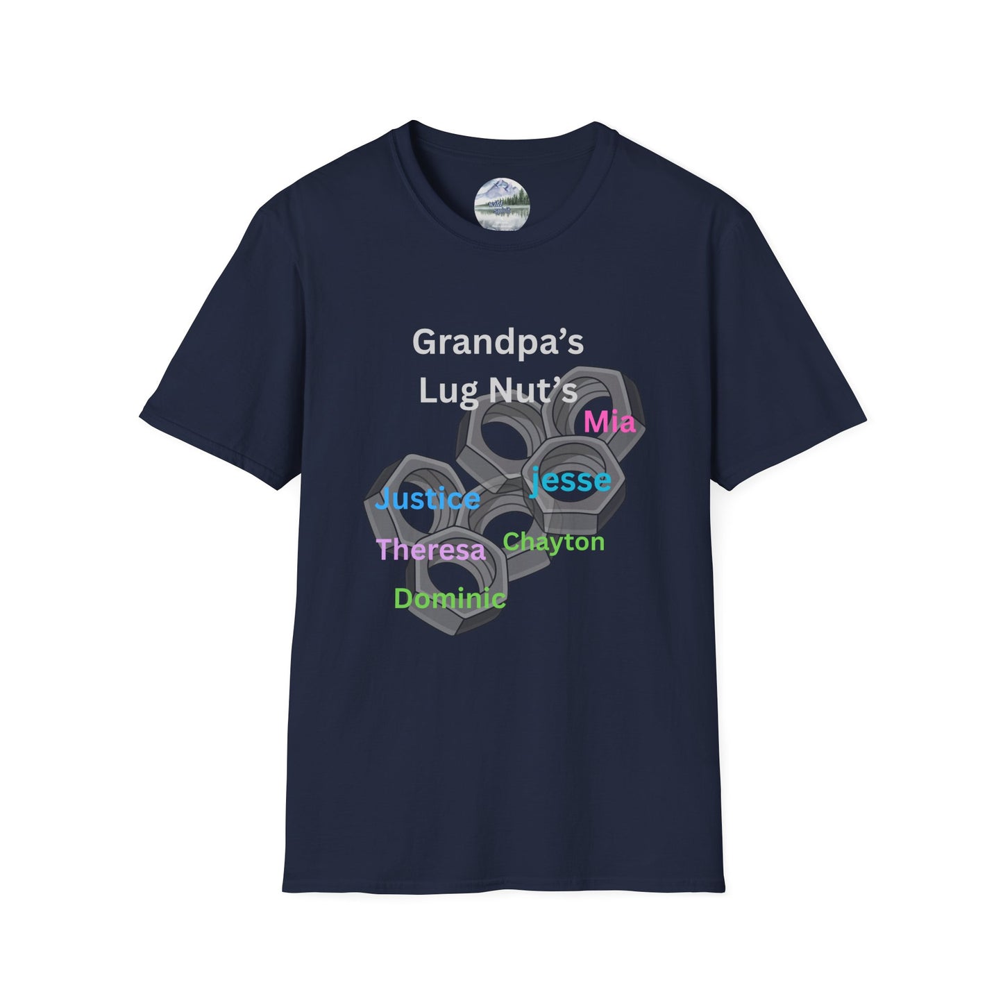 T-Shirt — "Grandpa's Lug Nuts" Personalized Names Auto Mechanic Gift